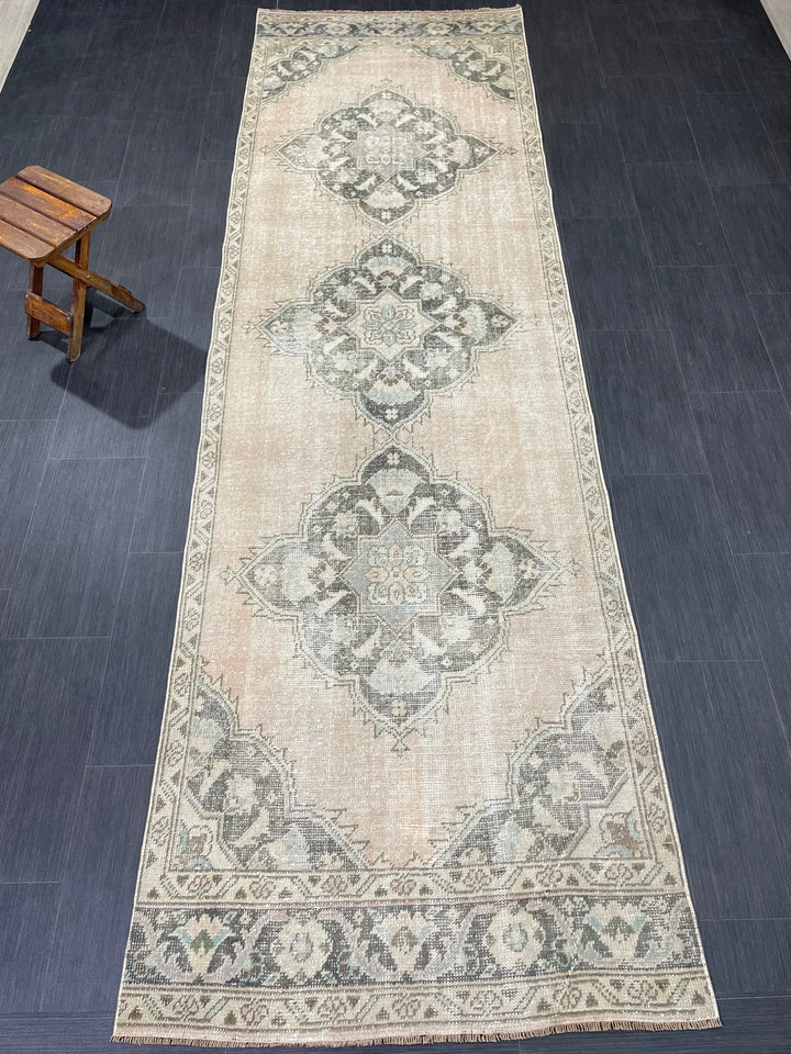 Green Turkish Runner Rug 3' 5" x 11' 2" Hand-Knotted | No. WR34216