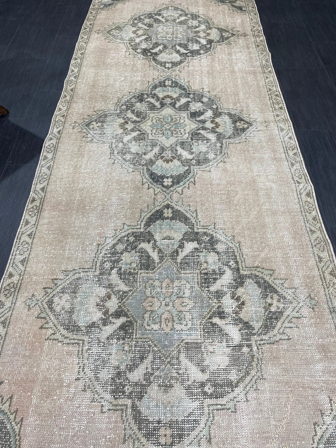 Green Turkish Runner Rug 3' 5" x 11' 2" Hand-Knotted | No. WR34216