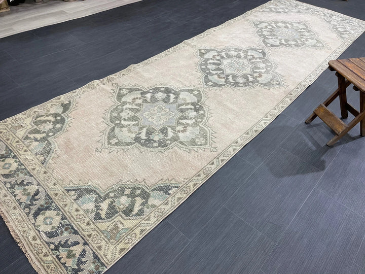 Green Turkish Runner Rug 3' 5" x 11' 2" Hand-Knotted | No. WR34216