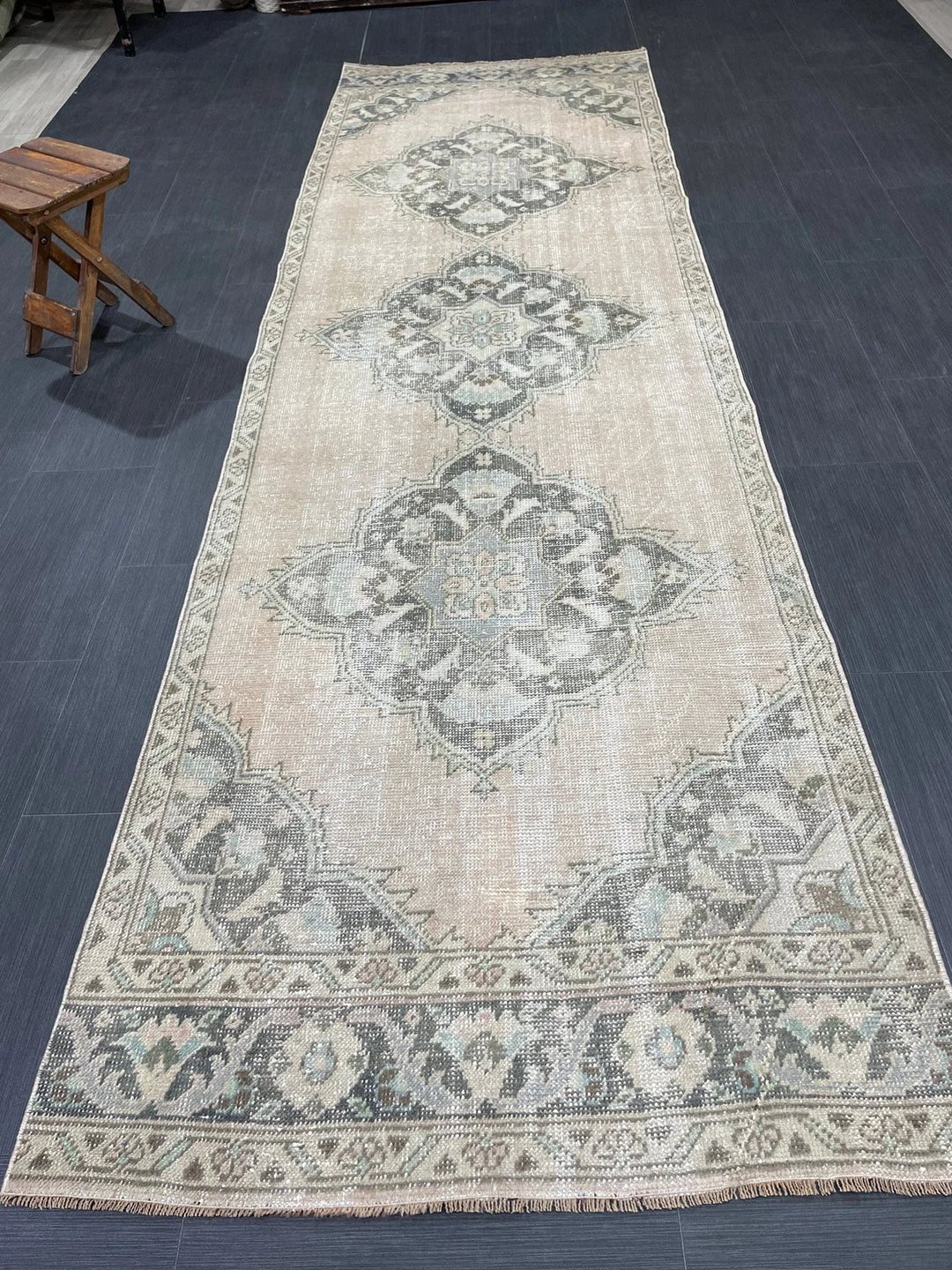 Green Turkish Runner Rug 3' 5" x 11' 2" Hand-Knotted | No. WR34216