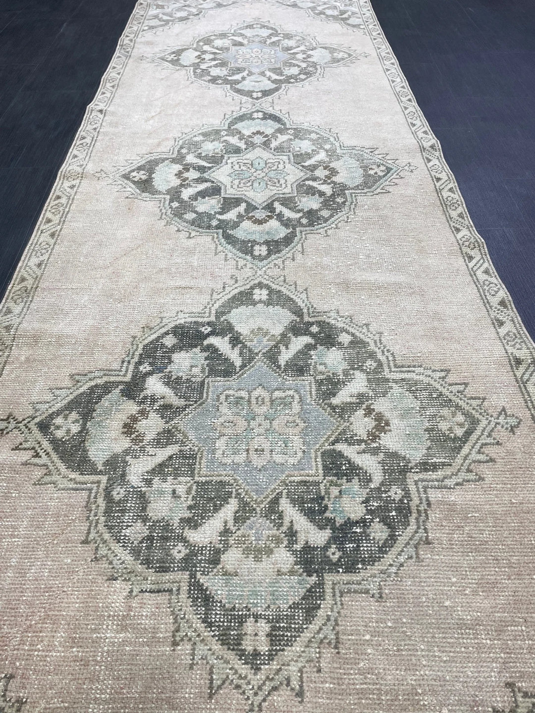 Green Turkish Runner Rug 3' 5" x 11' 2" Hand-Knotted | No. WR34216