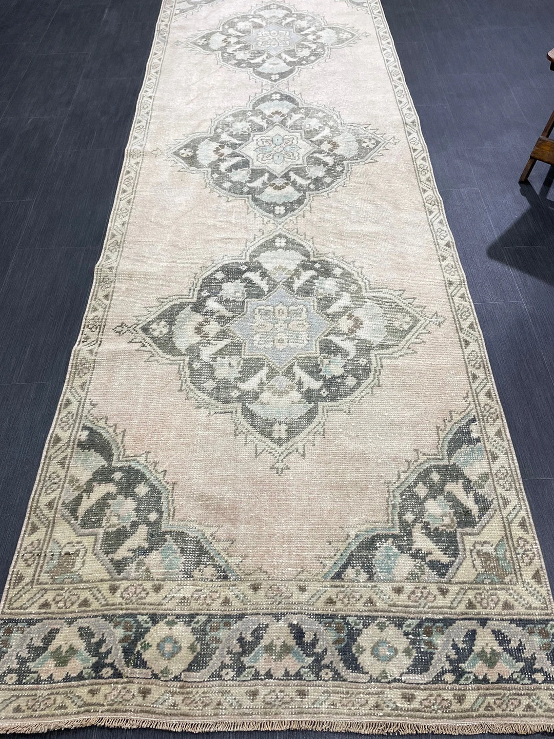 Green Turkish Runner Rug 3' 5" x 11' 2" Hand-Knotted | No. WR34216