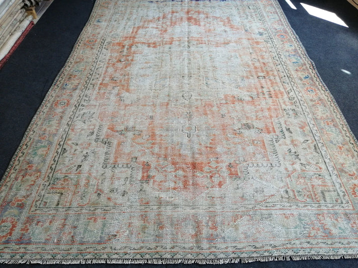 Beige Turkish Runner Rug 6' 7" x 10' Hand-Knotted | No. WR34237