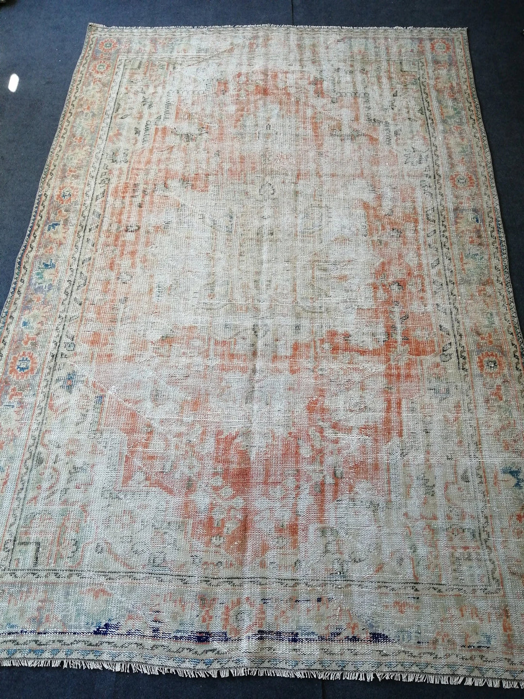 Beige Turkish Runner Rug 6' 7" x 10' Hand-Knotted | No. WR34237