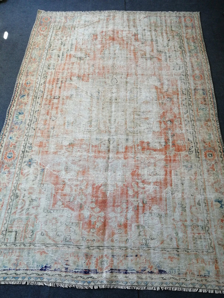 Beige Turkish Runner Rug 6' 7" x 10' Hand-Knotted | No. WR34237