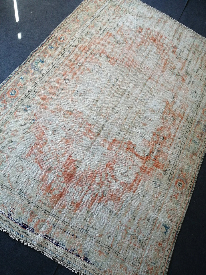 Beige Turkish Runner Rug 6' 7" x 10' Hand-Knotted | No. WR34237