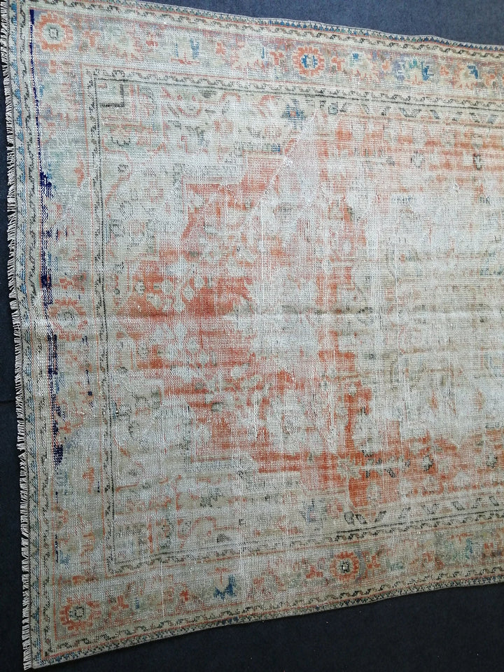 Beige Turkish Runner Rug 6' 7" x 10' Hand-Knotted | No. WR34237