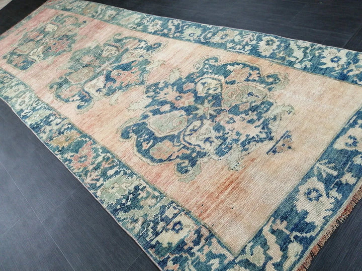 Pink Turkish Runner Rug 4' 2" x 11' 8" Hand-Knotted | No. WR34397