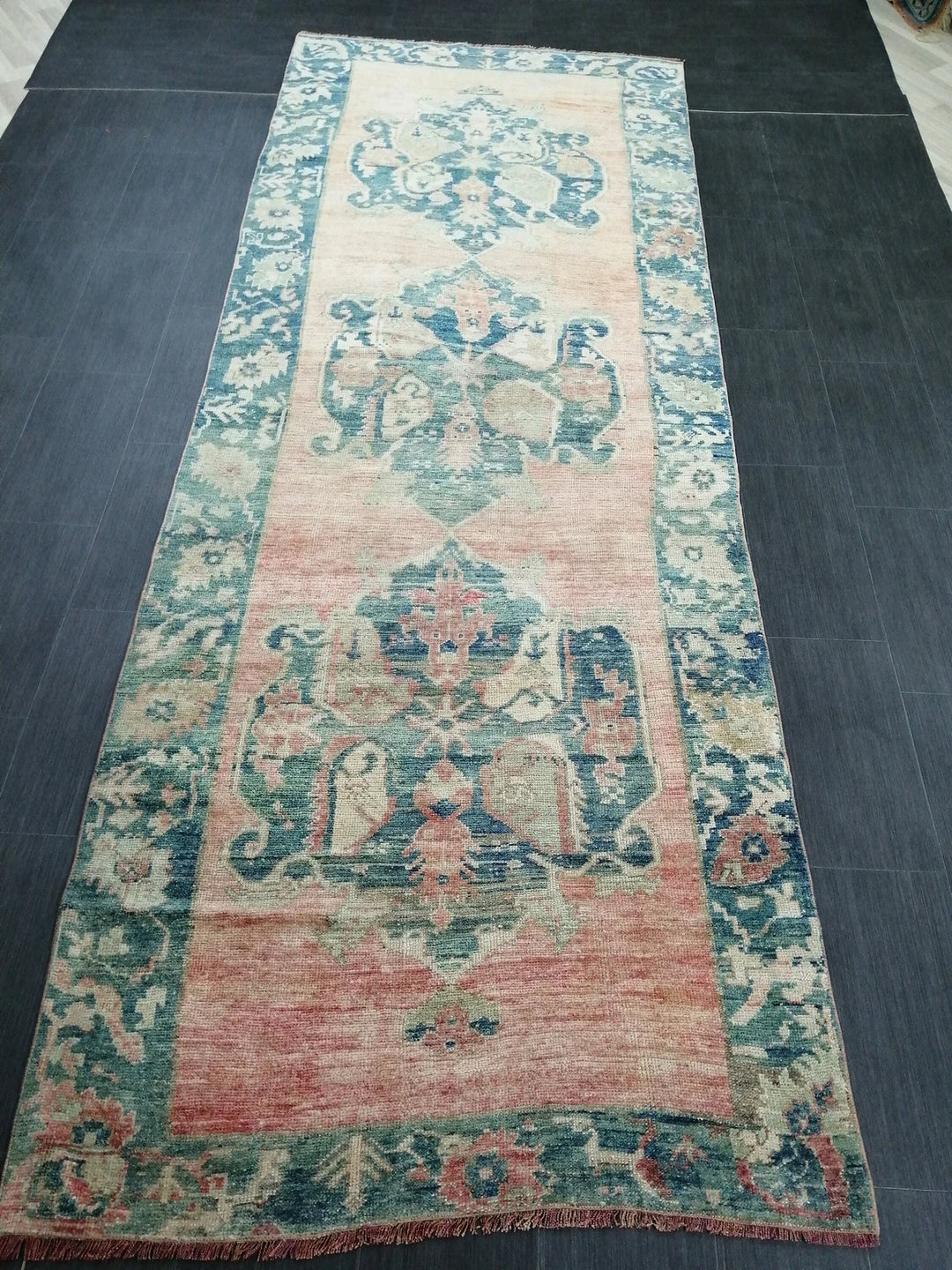 Pink Turkish Runner Rug 4' 2" x 11' 8" Hand-Knotted | No. WR34397