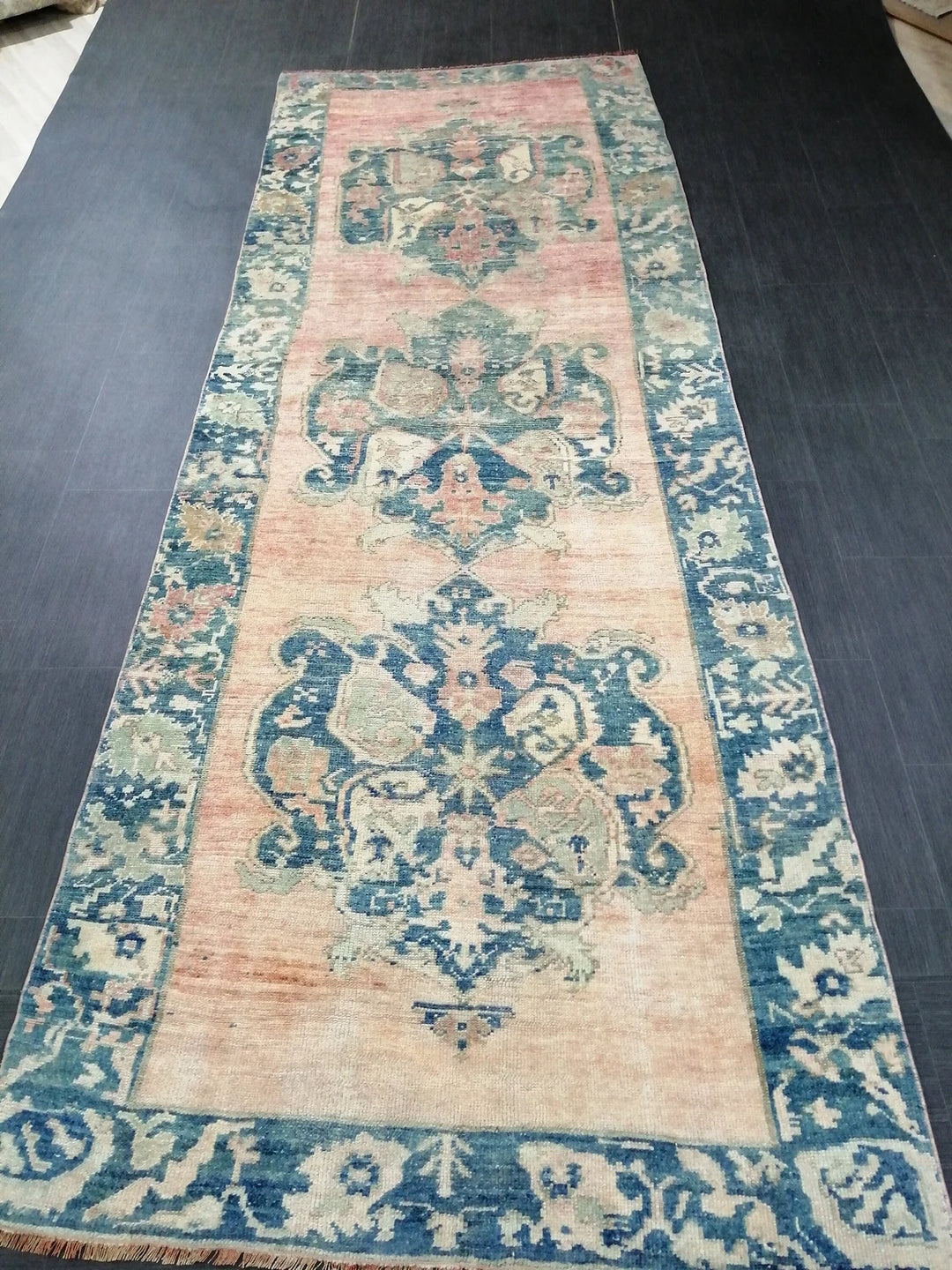 Pink Turkish Runner Rug 4' 2" x 11' 8" Hand-Knotted | No. WR34397