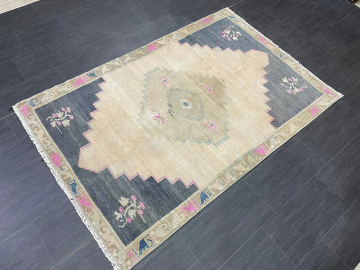 Navy Turkish Runner Rug 3' 3" x 4' 5" Hand-Knotted | No. WR35297