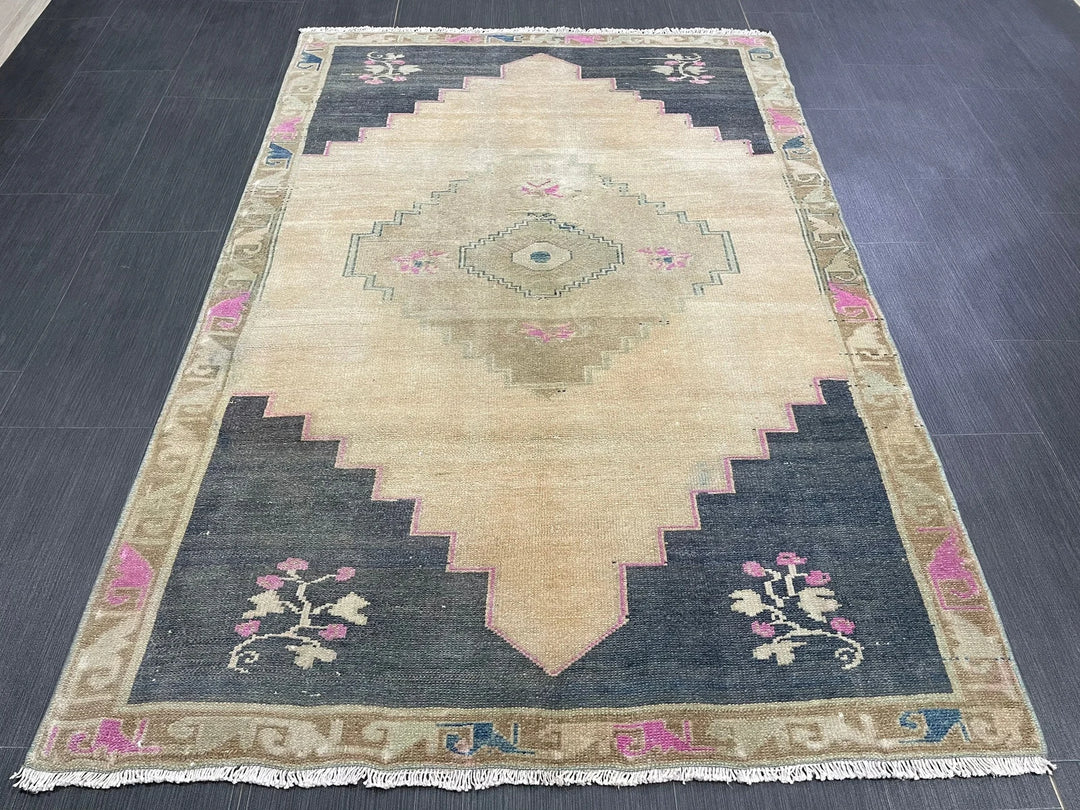 Navy Turkish Runner Rug 3' 3" x 4' 5" Hand-Knotted | No. WR35297