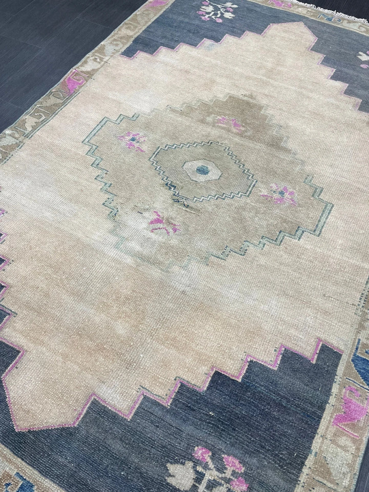 Navy Turkish Runner Rug 3' 3" x 4' 5" Hand-Knotted | No. WR35297