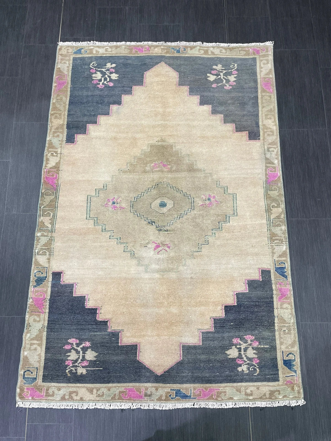 Navy Turkish Runner Rug 3' 3" x 4' 5" Hand-Knotted | No. WR35297