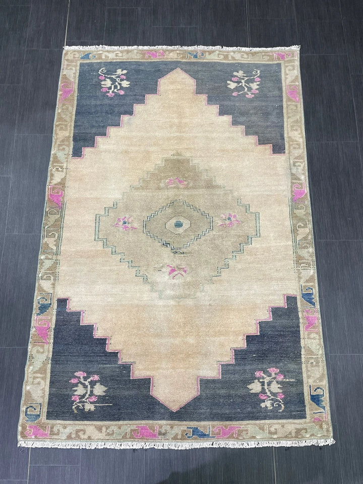 Navy Turkish Runner Rug 3' 3" x 4' 5" Hand-Knotted | No. WR35297