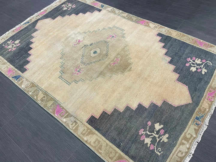 Navy Turkish Runner Rug 3' 3" x 4' 5" Hand-Knotted | No. WR35297