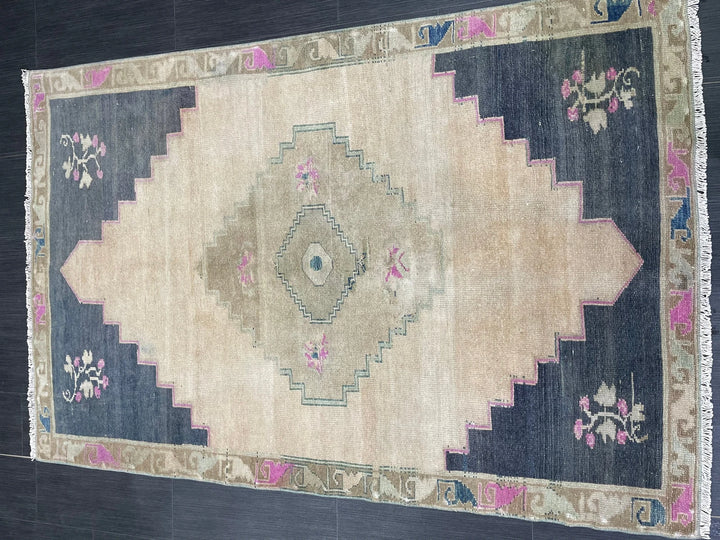 Navy Turkish Runner Rug 3' 3" x 4' 5" Hand-Knotted | No. WR35297