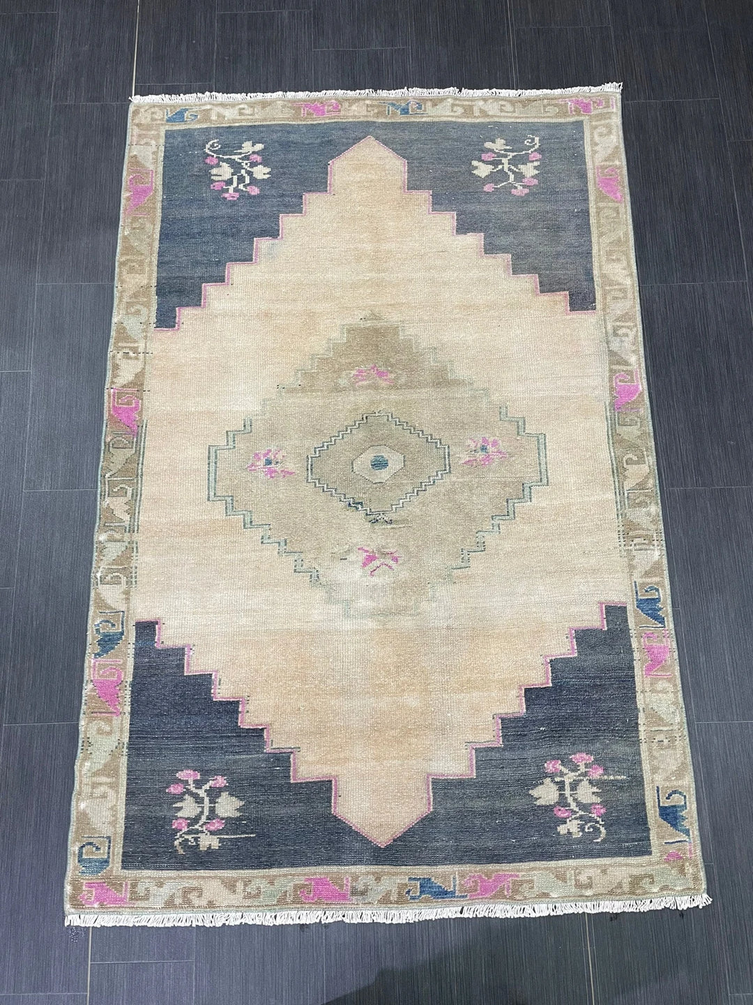 Navy Turkish Runner Rug 3' 3" x 4' 5" Hand-Knotted | No. WR35297