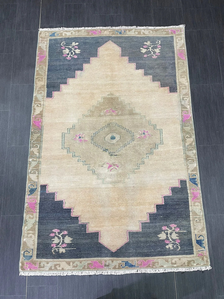 Navy Turkish Runner Rug 3' 3" x 4' 5" Hand-Knotted | No. WR35297