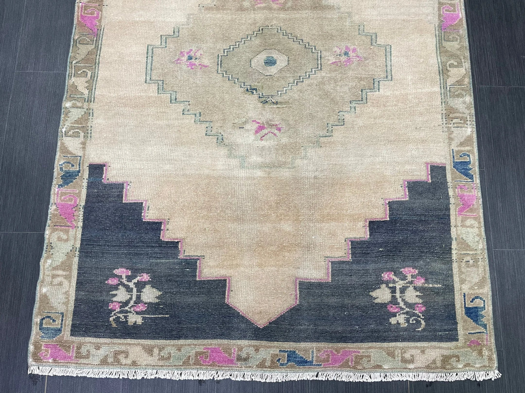 Navy Turkish Runner Rug 3' 3" x 4' 5" Hand-Knotted | No. WR35297