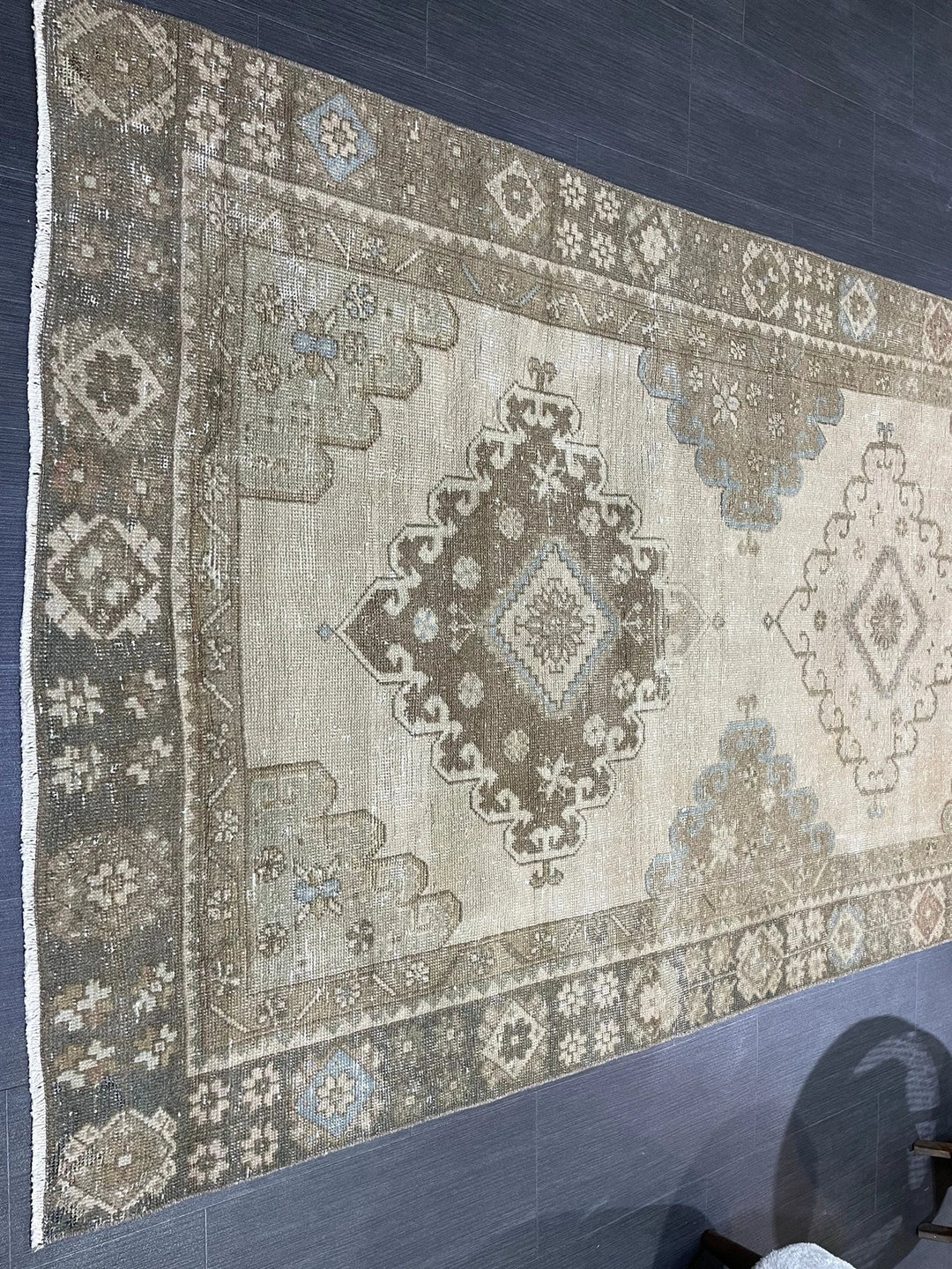 Beige Turkish Runner Rug 4' 6" x 12' 8" Hand-Knotted | No. WR36276