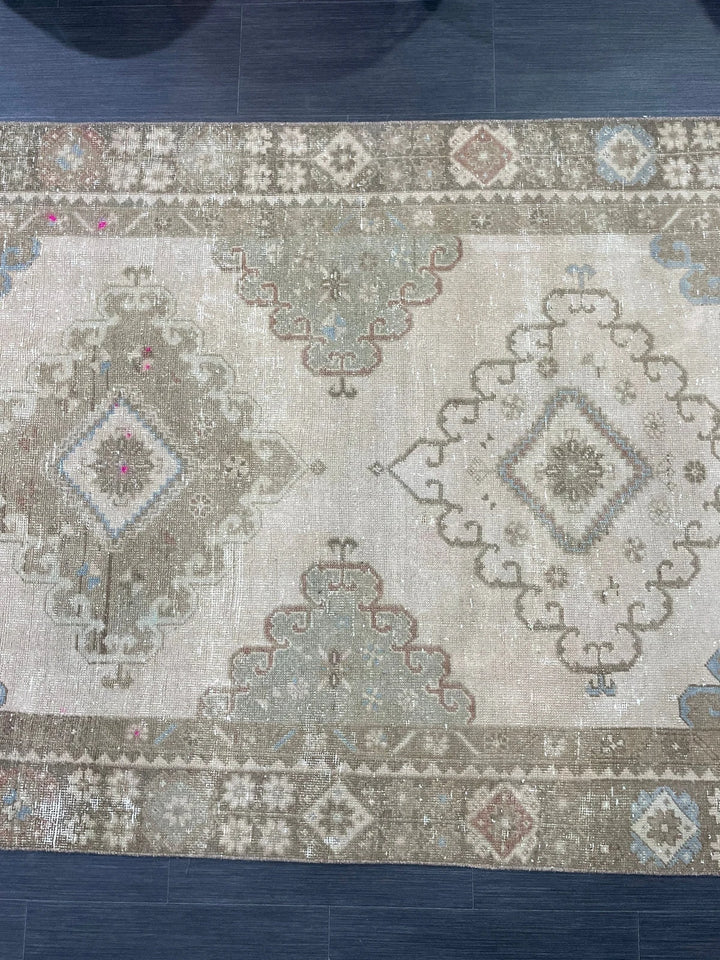 Beige Turkish Runner Rug 4' 6" x 12' 8" Hand-Knotted | No. WR36276
