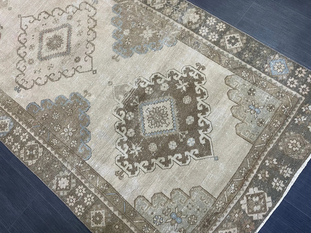 Beige Turkish Runner Rug 4' 6" x 12' 8" Hand-Knotted | No. WR36276