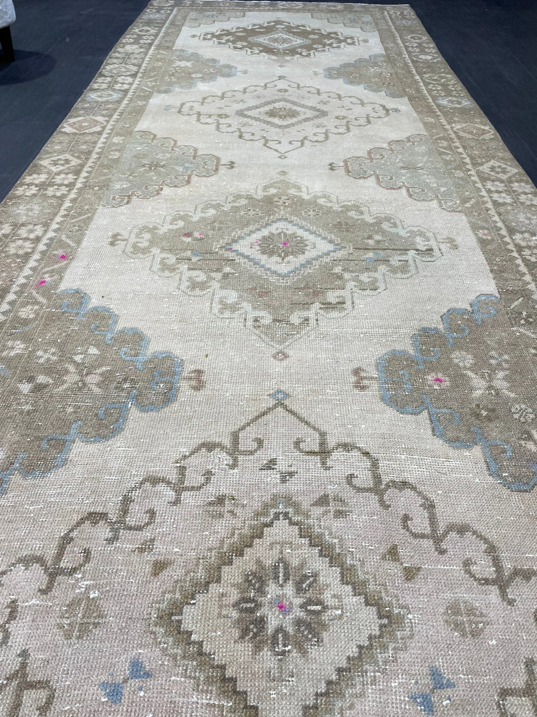 Beige Turkish Runner Rug 4' 6" x 12' 8" Hand-Knotted | No. WR36276