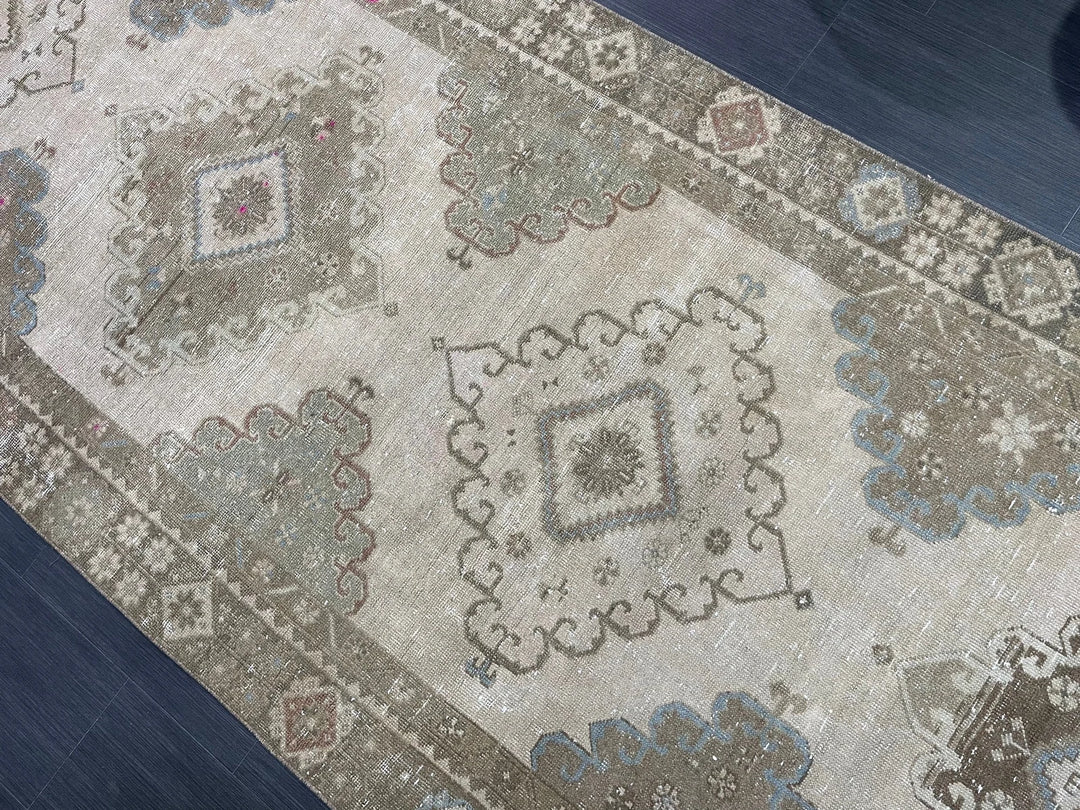 Beige Turkish Runner Rug 4' 6" x 12' 8" Hand-Knotted | No. WR36276