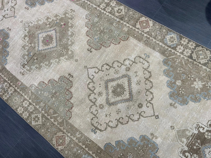 Beige Turkish Runner Rug 4' 6" x 12' 8" Hand-Knotted | No. WR36276