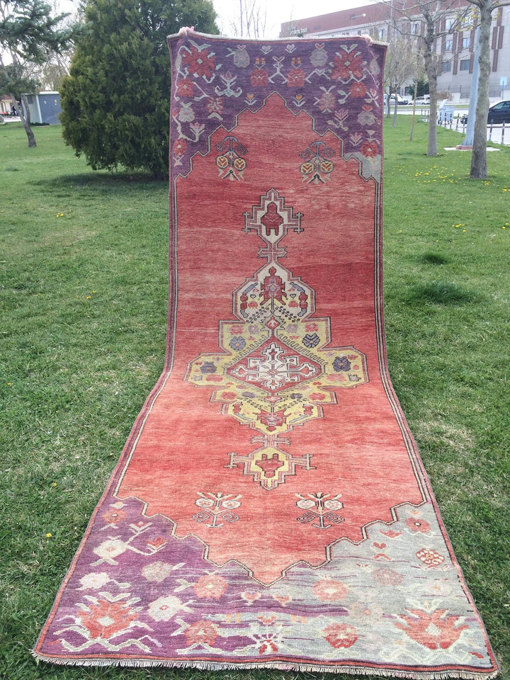 Rust Turkish Runner Rug 4' x 12' Hand-Knotted | No. WR36591