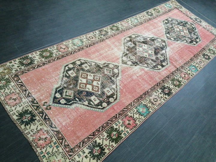 Beige Turkish Runner Rug 4' x 10' 4" Hand-Knotted | No. WR36976