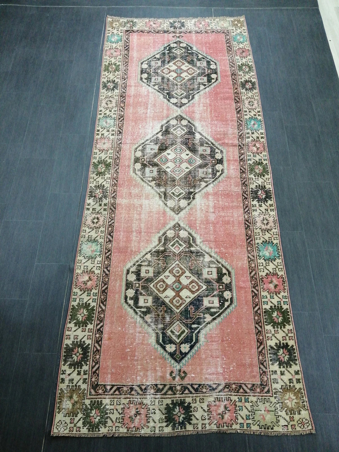 Beige Turkish Runner Rug 4' x 10' 4" Hand-Knotted | No. WR36976
