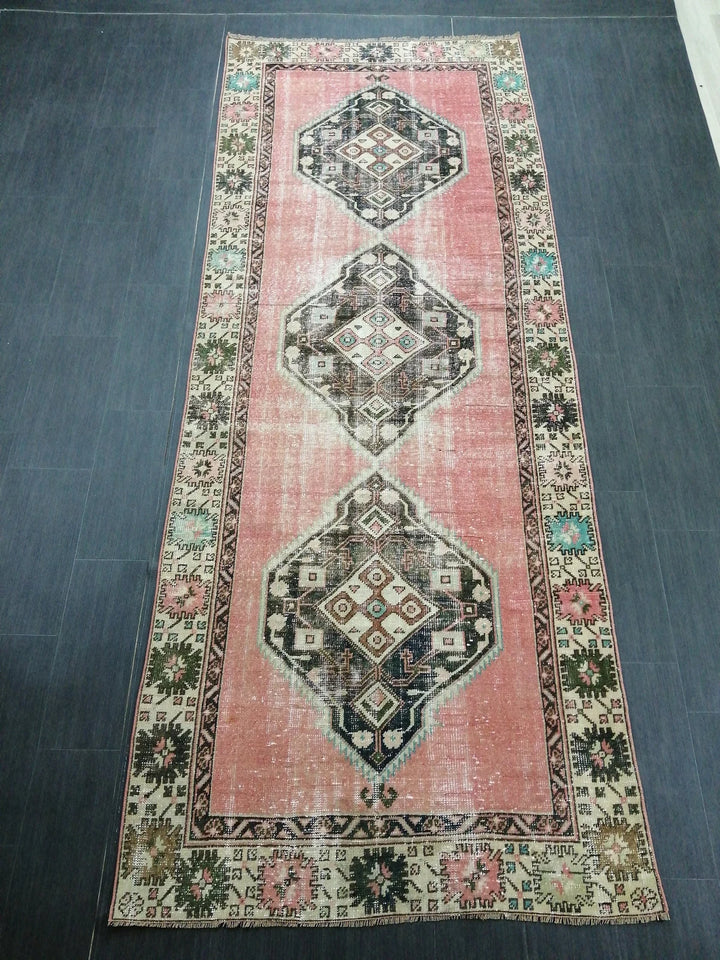 Beige Turkish Runner Rug 4' x 10' 4" Hand-Knotted | No. WR36976