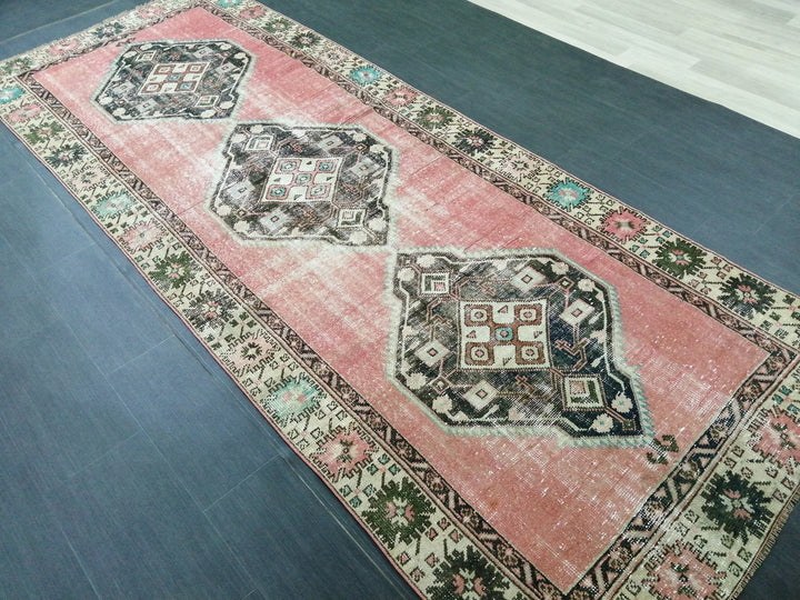 Beige Turkish Runner Rug 4' x 10' 4" Hand-Knotted | No. WR36976