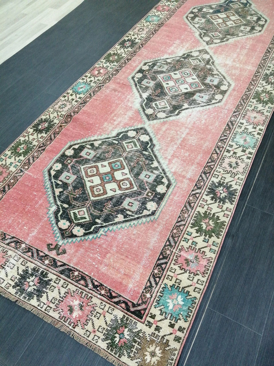 Beige Turkish Runner Rug 4' x 10' 4" Hand-Knotted | No. WR36976