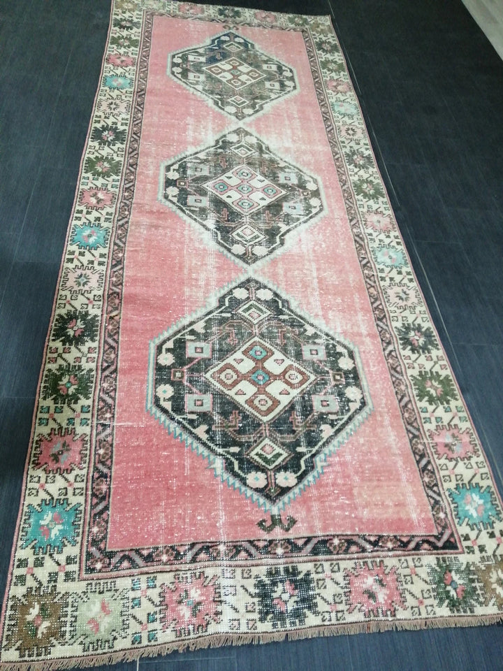 Beige Turkish Runner Rug 4' x 10' 4" Hand-Knotted | No. WR36976