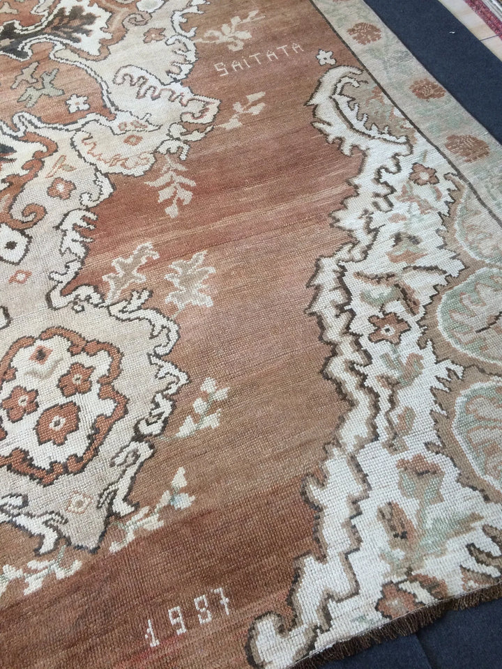 Brown Turkish Runner Rug 7' x 10' 6" Hand-Knotted | No. WR37506
