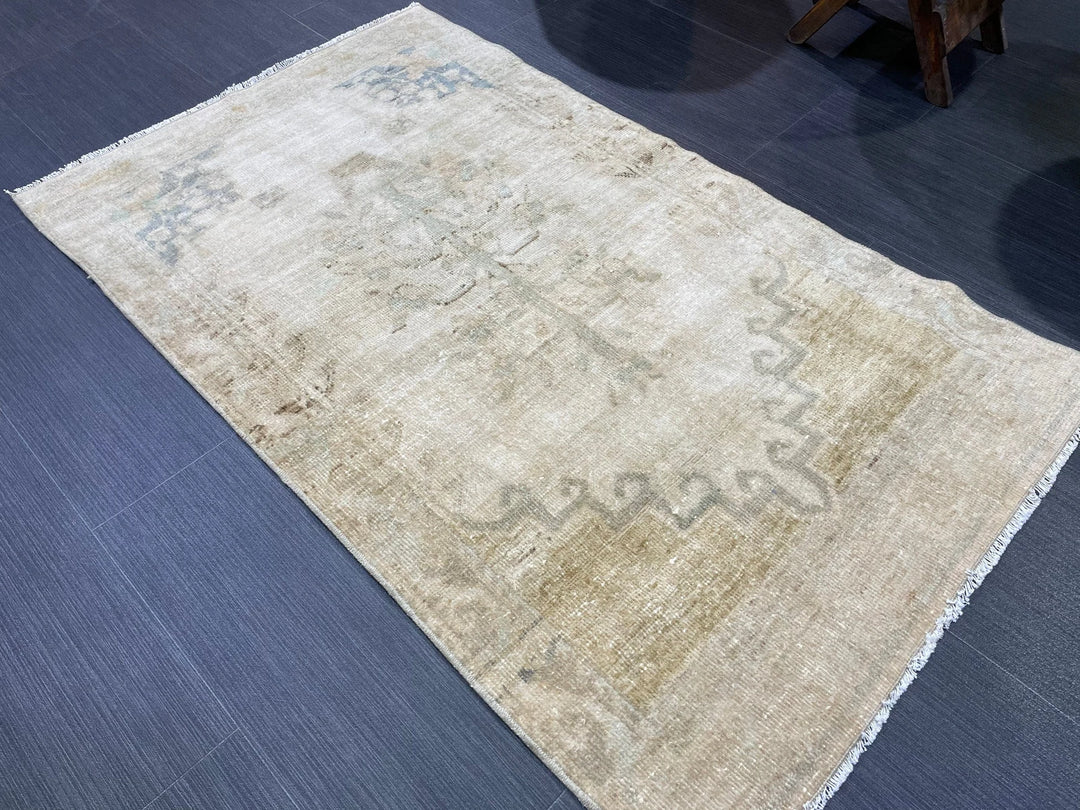 Beige Turkish Runner Rug 2' 4" x 3' 11" Hand-Knotted | No. WR37742