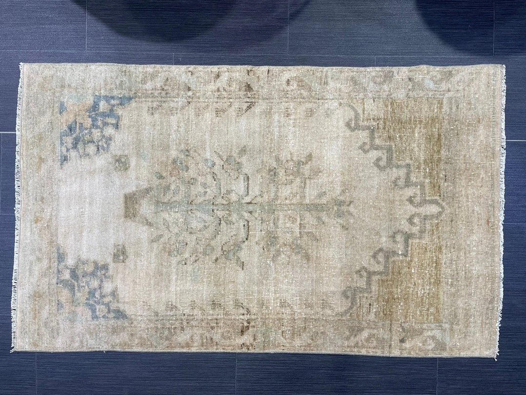 Beige Turkish Runner Rug 2' 4" x 3' 11" Hand-Knotted | No. WR37742