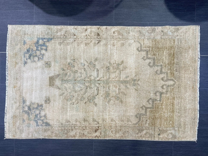 Beige Turkish Runner Rug 2' 4" x 3' 11" Hand-Knotted | No. WR37742