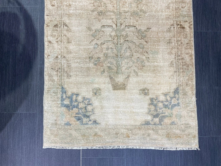 Beige Turkish Runner Rug 2' 4" x 3' 11" Hand-Knotted | No. WR37742