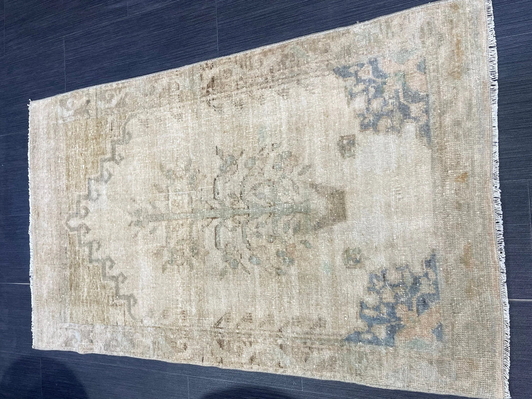 Beige Turkish Runner Rug 2' 4" x 3' 11" Hand-Knotted | No. WR37742