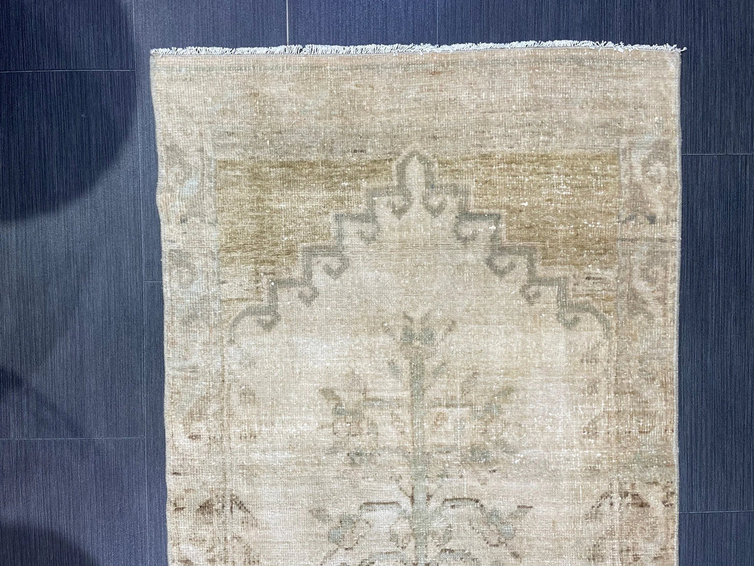 Beige Turkish Runner Rug 2' 4" x 3' 11" Hand-Knotted | No. WR37742
