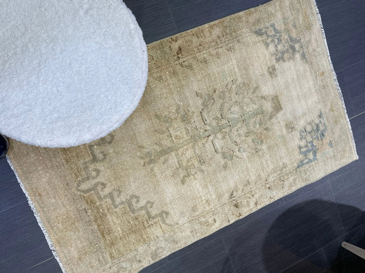 Beige Turkish Runner Rug 2' 4" x 3' 11" Hand-Knotted | No. WR37742