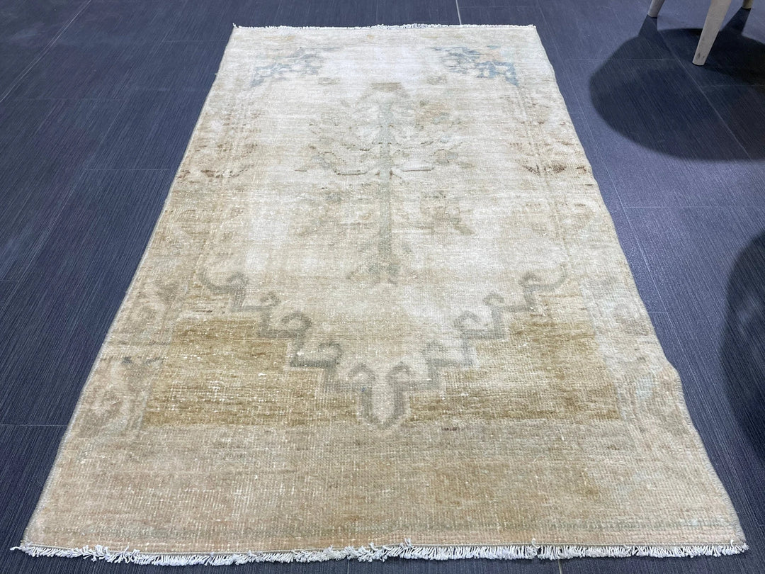 Beige Turkish Runner Rug 2' 4" x 3' 11" Hand-Knotted | No. WR37742