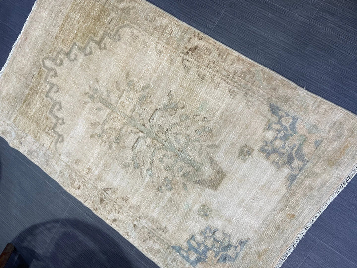 Beige Turkish Runner Rug 2' 4" x 3' 11" Hand-Knotted | No. WR37742