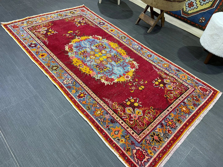 Red Turkish Vintage Rug 3' x 5' 7" Hand-Knotted | No. WR37917