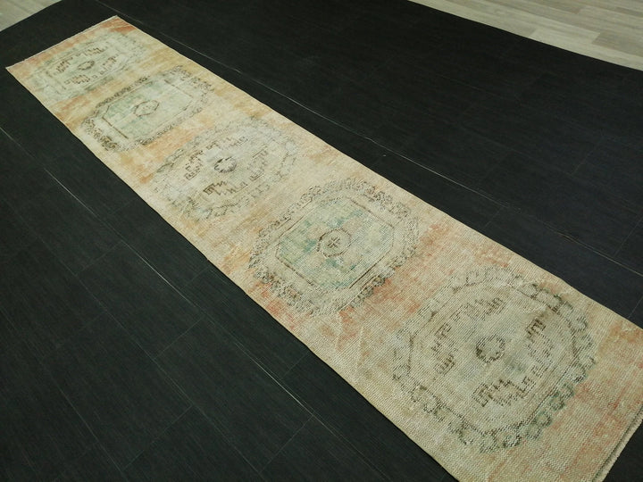 Beige Turkish Runner Rug 2' 3" x 10' 4" Hand-Knotted | No. WR38823