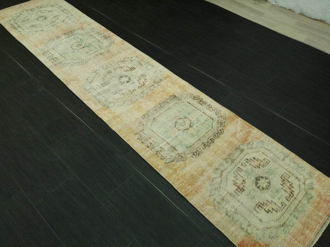 Beige Turkish Runner Rug 2' 3" x 10' 4" Hand-Knotted | No. WR38823